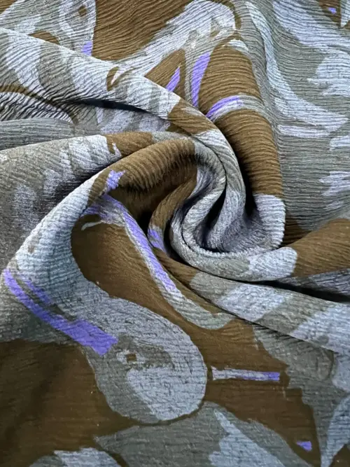 Silk Crinkle Fabric – Leaves Printed