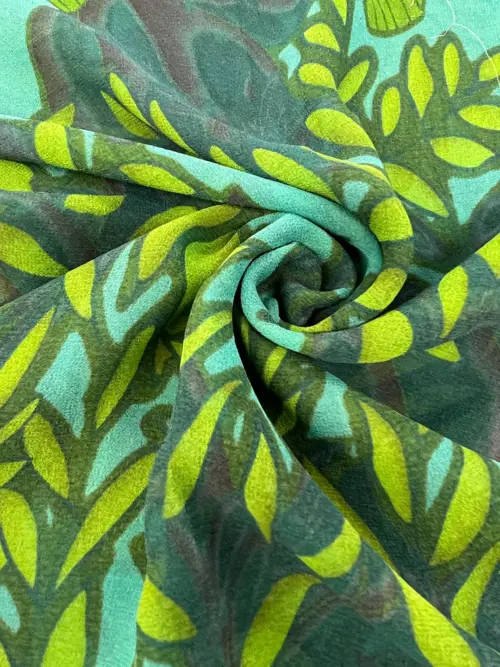 Leaves Design Printed Silk Georgette Fabric 8MM