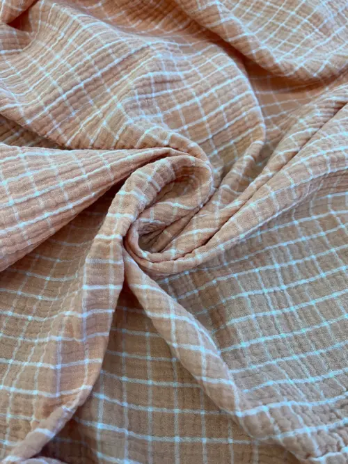Yarn Dyed Check Plaid Double Gauze Fabric – Apricot/White