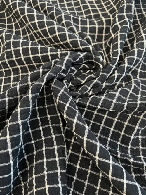 Yarn Dyed Check Plaid Double Gauze Fabric – Black/Ivory