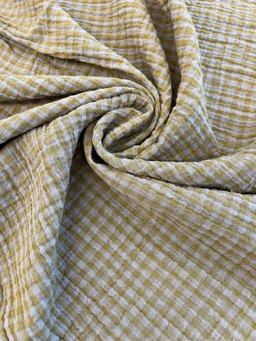Yarn Dyed Check Plaid Double Gauze Fabric – Fog/Pistachio