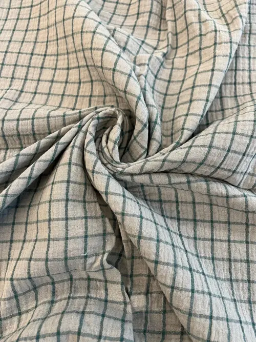 Yarn Dyed Check Plaid Double Gauze Fabric – Shark/Palm