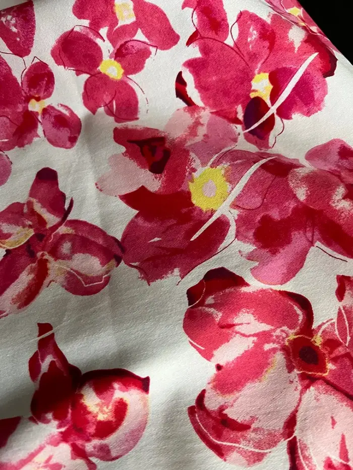 VA-C08 Printed Red Floral Cotton Voile Fabric