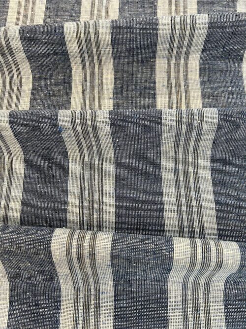 Dark Tricolor Stripes Hemp and Organic Cotton Fabric