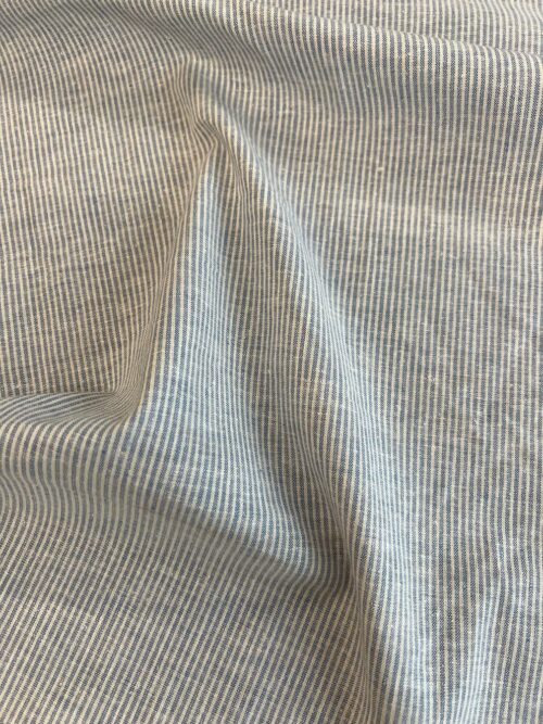 Blue and White Stripes Hemp and Organic Cotton Fabric