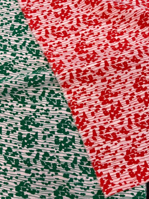 Red and green floral Silk Crepe De Chine Fabric - 16mm