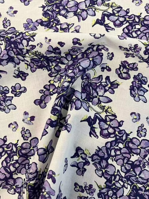 Purple Leaves Cotton Voile Fabric