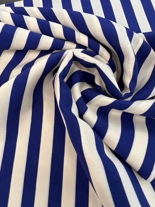 Crepe De Chine Silk Fabric - blue and white striped