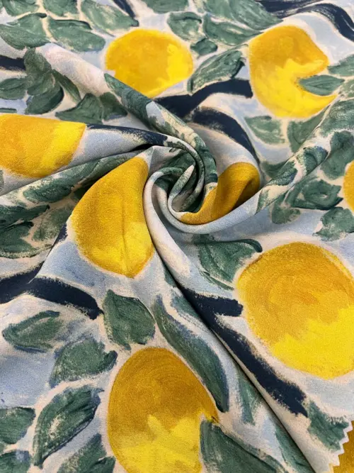 Crepe De Chine Silk Printed Fabric - Lemon